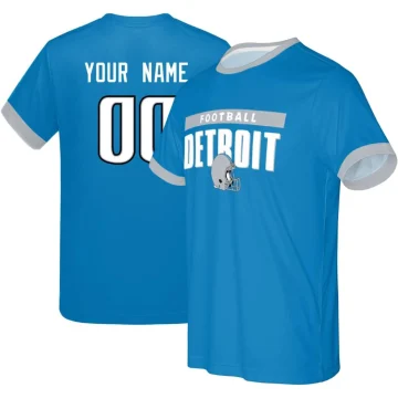 Detroit Blue/Silver Custom City Style Football T-Shirt